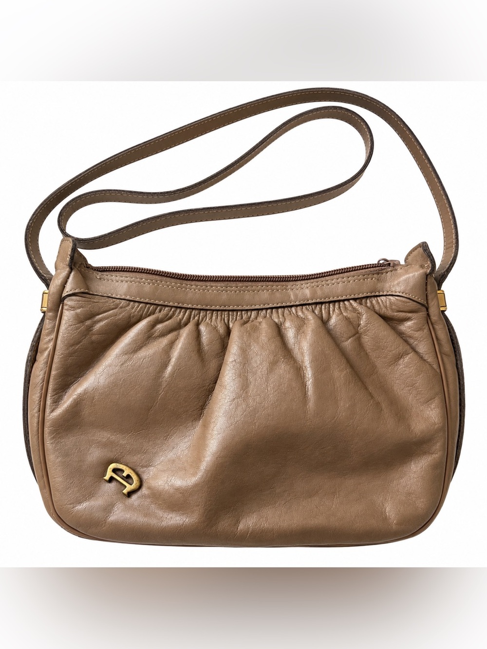 Vintage Etienne Aigner Brown Leather Crossbody Shoulder Bag Gold Logo